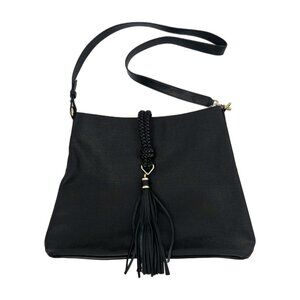 Stella & Dot Black Tassel Accent Leather Tote | Gold Hardware